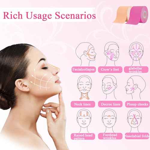 Anti-Wrinkle Face Tape,4 Rolls Facial Myofascial Lift Tape for Skin Firming, Toning & Tightening | Face Lift Tape for Neck & Forehead Smooths Wrinkles, Lifts Skin Anti-Aging Face Toning Belts|4 Colors