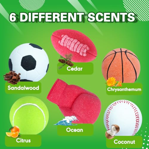 Sports Themed Bath Bombs Gift Set ? 6 Piece Novelty Fizzy Balls with Basketball, Tennis, Baseball, Soccer, Football & Boxing ? Fun Spa Kit for Kids, Teens, Men & Women ? Self Care & Relaxation