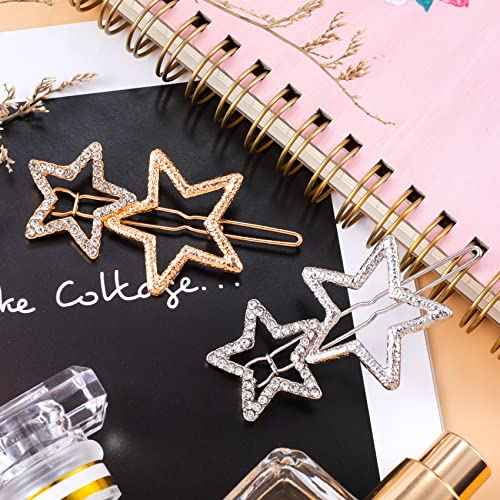 OIIKI Star Hair Accessories: 8pcs Elegant Metal Rhinestone Geometric Hairpins - Silver Golden Hollow Clips for Women, Girls' Styling