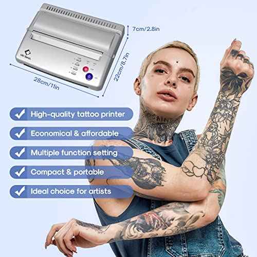 LifeBasis Tattoo Stencil Transfer Machine Professional Thermal Stencil Printer for Men and Women with 20pcs Tattoo Stencil Transfer Paper Silver