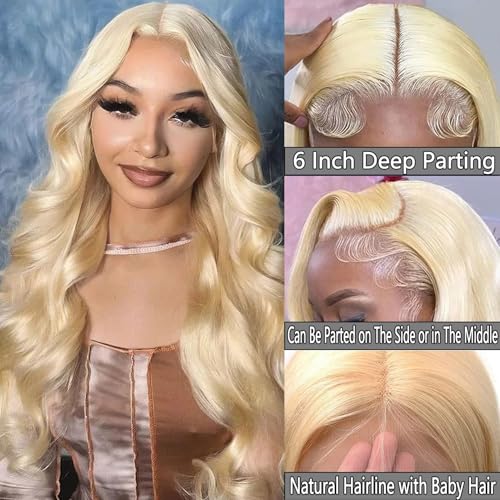 613 13x6 Lace Front Wig Human Hair Blonde Body Wave Glueless HD Lace Frontal Wigs Pre Plucked with Baby Hair for Black Women 180% Density 26 Inch