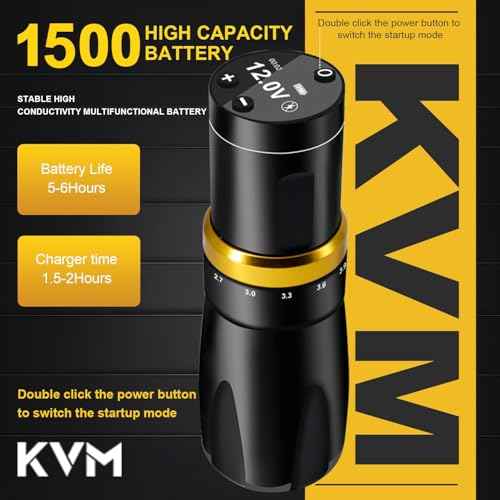 KVM Tattoo Gun Kit - Wireless Tattoo Machine - 7 Adjustable Stroke Options - 1500mAh Power Supply (Tattoo ink is for tattoo practice only)