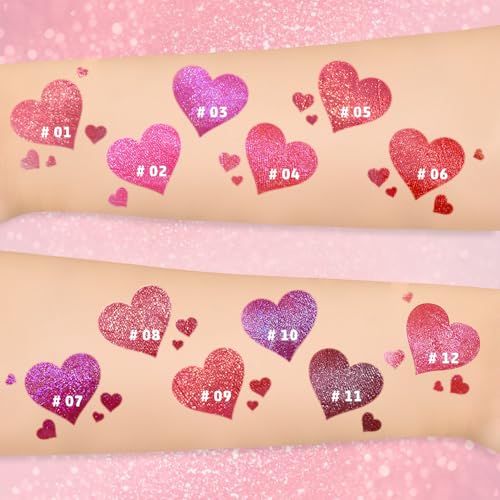 AMY'S DIARY Metallic Red Sparkle Liquid Lipstick, Shimmer Lip Gloss, Long-Lasting Waterproof Lip Color, High Shine Sparkle Makeup,Lip makeup for woman (Metallic Red Spark 6#)