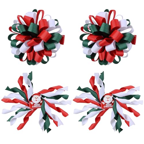 Merry Christmas Hair Bows for Girls Red White Green Korker Curly Ribbon Hair Clips Barrettes Cheer Hairpins Kids Christmas Holiday Party Dress Outfit Decor Accessories Xmas Gift