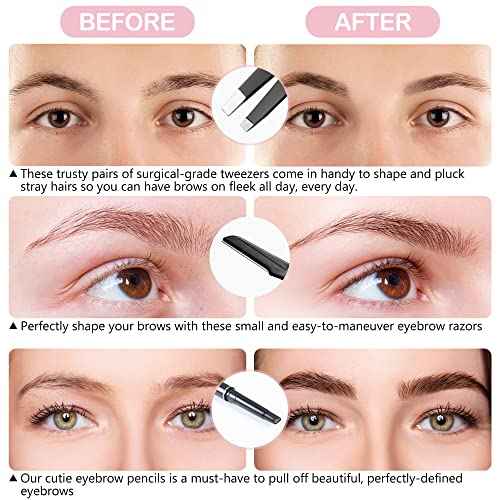Eyebrow Trimmer 8-Pack - Eyebrow Tweezers Set - Eyebrow Shaping Kit for Women & Men With Razor, Brush With Comb, Pencil, and Scissors in Padded Case