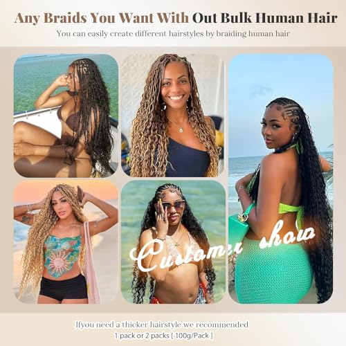 32 Inch Human Braiding Hair Water Wave for Braiding Wet and Wavy Micro Braiding Human Hair Ombre Honey Blonde 4/27 No Weft Human Braiding Hair Extensions for Box Boho Braids 100G With 2Bundles