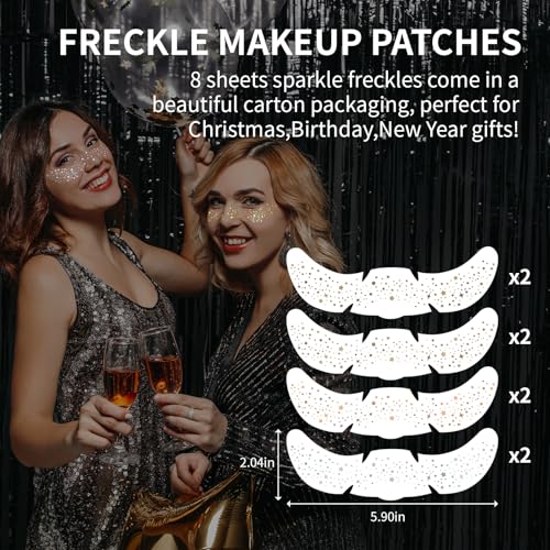 8-Pack Iridescent Multichrome Glitter Tattoos, Waterproof Sparkle Freckle Patches for Women & Teens, Cute Star Face Stickers for Festival & Party Use