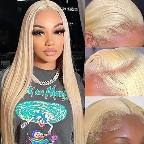 Myecool 613 Lace Front Wig Human Hair 13x4 HD Transparent Straight 150% Density Blonde Lace Frontal Human Hair Wigs Pre Plucked With Baby Hair for Women(26Inch, Blonde)