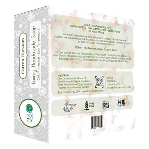 360Feel Clean cotton Soap 5 oz Castile Handmade Soaps -Refreshing Spring scent- Essential Oil Natural Mans Soap bar- Anniversary Wedding Gifts- Made in USA-Gift ready Cotton Blossom