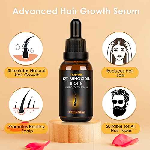 5% Minoxidil for Men & Women Hair Growth - Biotin Minoxidil Serum Oil for Beard Growth Stop Hair Thinning and Hair Loss For Stronger Thicker Longer Hair