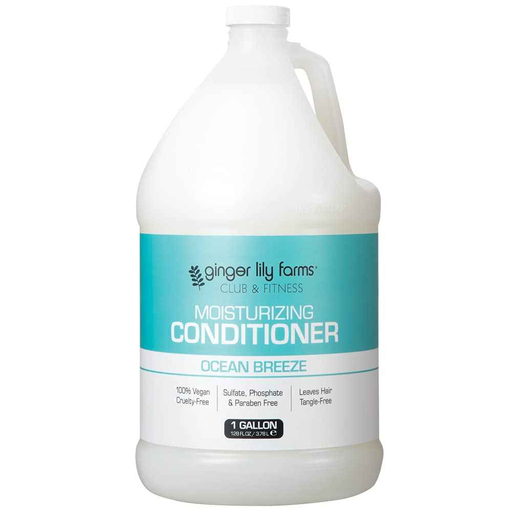 Ginger Lily Farms Club & Fitness Moisturizing Conditioner for Dry Hair, 100% Vegan & Cruelty-Free, Ocean Breeze Scent, 1 Gallon Refill (Pack of 4)