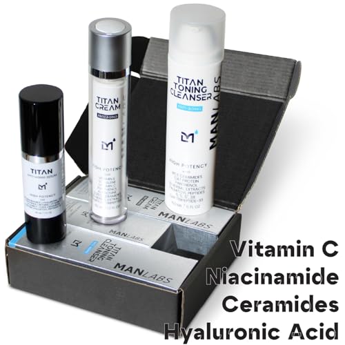 Titan Anti-Aging Mens Skin Care Kit ? Cleanser, Face Serum, Mens Face Moisturizer ? Men, Skin Care Set ? Dark Spots, Wrinkles, Fine Lines ? Vitamin C, Niacinamide, Ceramides, HA ? Unscented