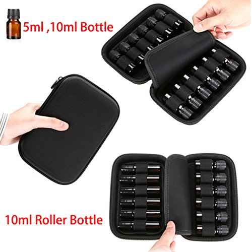 Hipiwe Hard Shell Essential Oil Carrying Case Holds 12 Bottles (Can hold 5ml, 10ml, &10ml Rollers) Travel Size Essential Oils Bag Organizer (Black)