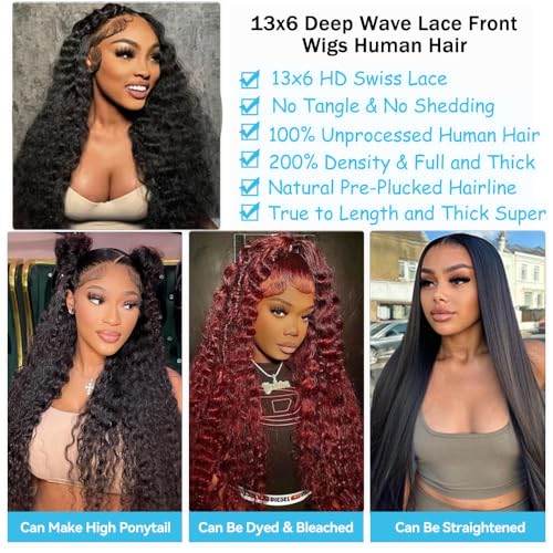 13x6 Lace Front Wigs Human Hair Pre Plucked HD Transparent Deep Wave Lace Frontal Wigs Human Hair for Women Glueless Wigs Human Hair 24 Inch