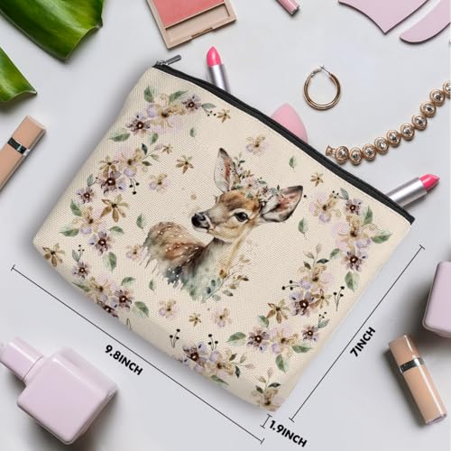 Retro Western Deer Makeup Bag Cosmetic Bag Wildflower Deer Gifts for Women Deer Lovers Western Accessories for Women Girls Mom Best Friend Sister Cow Lovers Christmas Birthday Friendship Gifts
