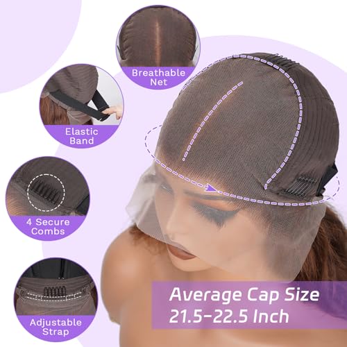 250 Density Body Wave Chocolate Brown Wig, 13x6 Lace Front Wigs Human Hair Pre Plucked, 100% Real Human Hair 4# Brown Wig for Women 16 Inch