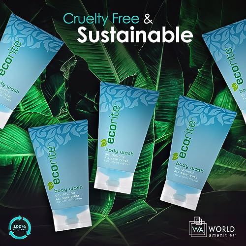 Ecorite Body Wash with Cucumber-Melon Fragrance, Travel Size Hotel Amenities Biodegradable/Recyclable Tube, 1 fl oz/30 ml, Pack of 288