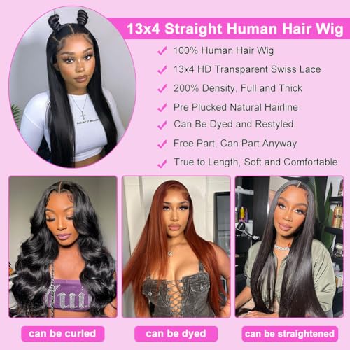 Eediere Straight Lace Front Wigs Human Hair 200 Density 13x4 Lace Front Wigs Glueless Wigs for Women 22 Inch