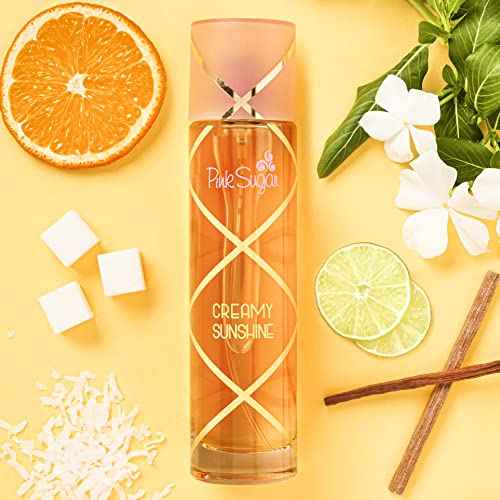 Pink Sugar Creamy Sunshine Fragrance for Women, Eau de Toilette Perfume, Body Mist, Hair Perfume, Floral + Fruity Scent, Notes of Coconut Milk, Mimosa, Vanilla, and Caramel