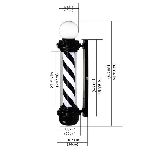 MIUXIU 35'' Barber Pole Light, Black White Rotating Hair Salon Open Sign, Wall Mount, Save Energy