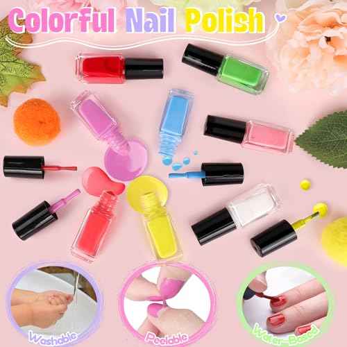Kids Nail Polish Set for Girls, Nail Art Kit with Nail Dryer & Storage Case, Non-Toxic Peel-Off Quick Dry Nail Polish for Kids, Birthday Christmas Gift for Kids Ages 6-12