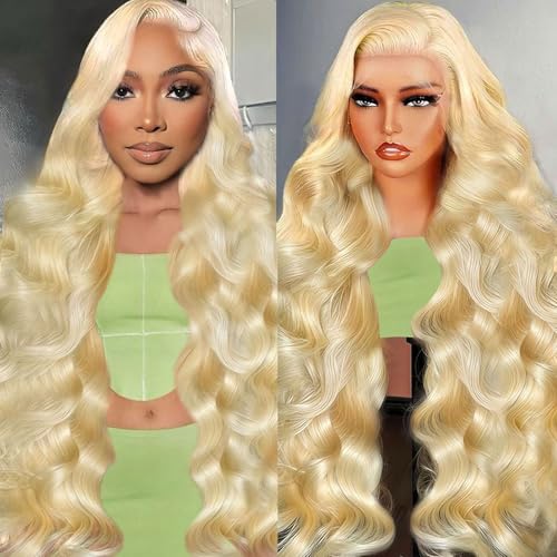 613 13x6 Lace Front Wig Human Hair 200 Density Blonde Wig Human Hair Body Wave 13X6 HD Transparent Lace Front 613 Lace Frontal Glueless Wigs Pre Plucked for Women 22 Inch