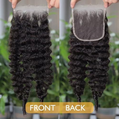 Burmese Curly Clousre Human Hair 5x5 Hd Lace Closure 12a Brazilian Raw Human Hair Pre Plucked With Baby Hair Invisible Ultra-Thin Hd Lace Single Knot Closure Nature Black 14 Inches