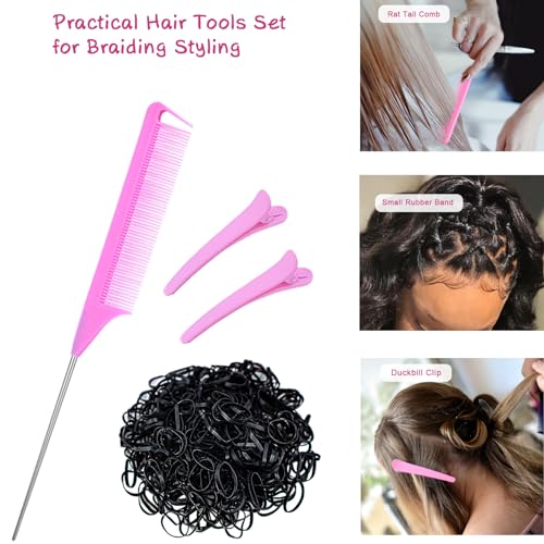 1008 Pcs Hair Beads Set with Hair Styling Tool, 500Pcs Pony Beads, 500Pcs Small Elastic Rubber Bands, 1Pcs Rattail Comb, 2Pcs Duckbill Clips, 5Pcs Quick Beaders for Kids and Girls Hair Braids