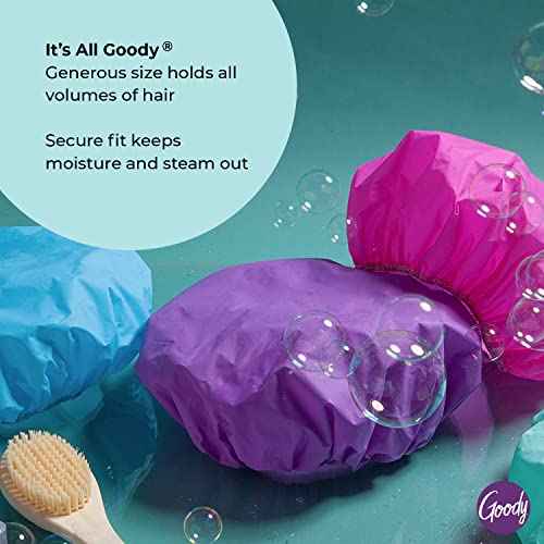 Goody Styling Essentials Shower Cap, 3 Count - Protect Your Hairstyle While Remaining Comfortable - Made With Durable And Waterproof Materials - Hair Accessories For Men, Women, Boys, And Girls