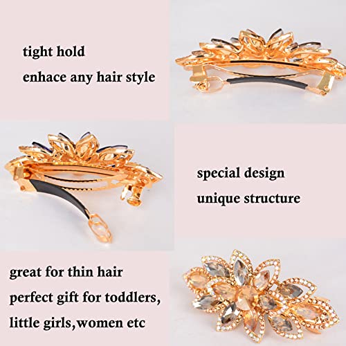 Floral Rhinestone Hairpin Luxury Crystal Flower Hair Barrette Clip (Champagne)