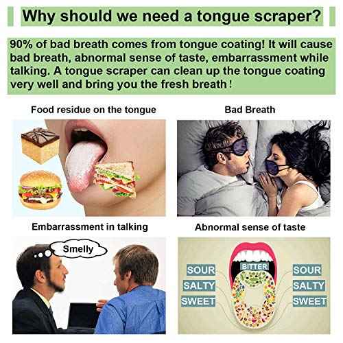 MOOSEC Tongue Scraper for Adults&Kids, Durable Food Grade 2 in 1 Silicone Tongue Brush and 100% Stainless Steel Tongue Scrapers, Reduce Bad Breath