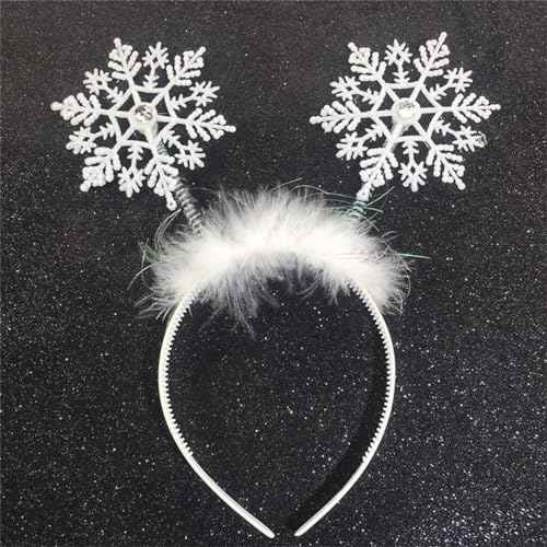 Doneace Snowflake Headband Christmas Headbands for Women Snowflake Hair Band White Feather Hair Hoop Christmas Hair Accessories for Girls Kids Xmas Holiday Party Favor Gifts 1 Pack, One Size Fits All