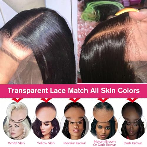 26 Inch Straight Lace Front Human Hair Wig - Pre Plucked 13x4 HD Transparent Frontal, 180% Density, Glueless for Women