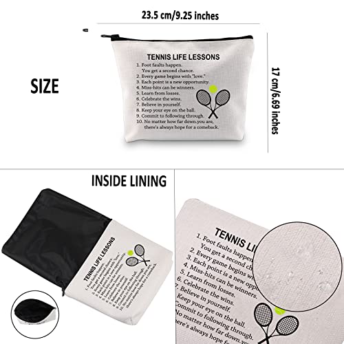G2TUP Tennis Gift Tennis Life Lesson Makeup Bag Tennis Player Cosmetic Bag Tennis Lover Gift Tennis Team Gift Zipper Travel Pouch (Tennis Life Lesson White Bag)