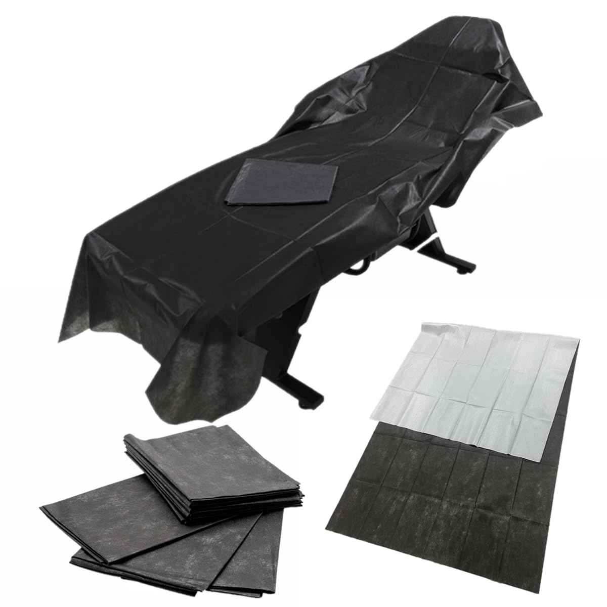 20 Pieces Tattoo Bed Covers Disposable Drape Sheets Black 40 x 90 inches Thick Massage Table Cover Waterproof for Tattoo Chair Cleaning Supplies, Medical, Soft Non Woven Fabric and Ink-proof Poly