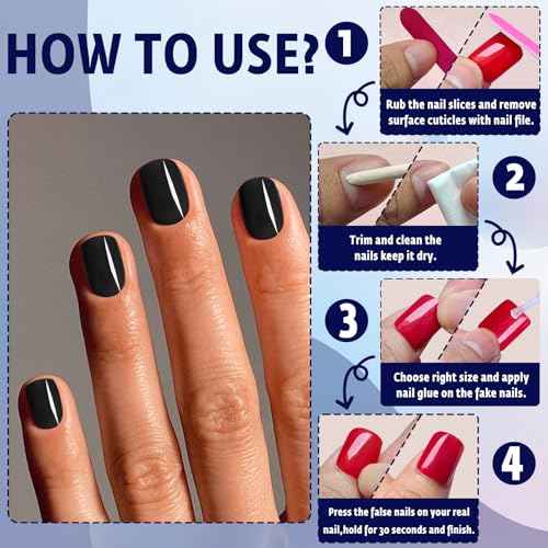 120Pcs Short Press on Nails Square Round Fake Nails, Glossy Black Acrylic Nails Press ons Full Cover False Nails for Women Girls