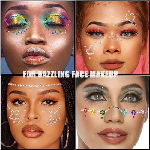 1038 Pcs of Hair Face Gems Rhinestones Pearls Stick on 15 Colors Hearts Star Gems Stickers Self Adhesive Face Hair Jewels, Stick on Rhinestones Pearls Stickers for Hair, Face, Festival Makeup, Crafts