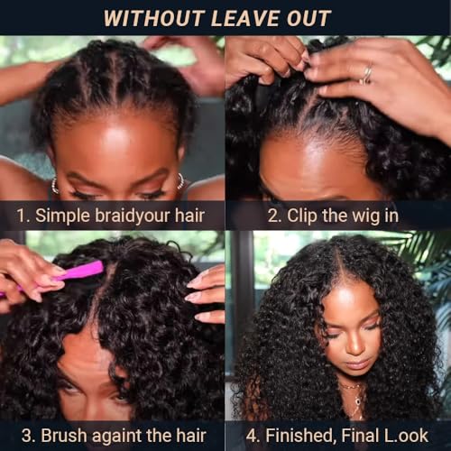 V Part Wig Human Hair Afro Kinky Curly Wig No Leave Out Brazilian Human Hair Wig For Black Women Beginner Friendly 200% Density Upgrade U Part Kinky Curly Wigs 16Inch