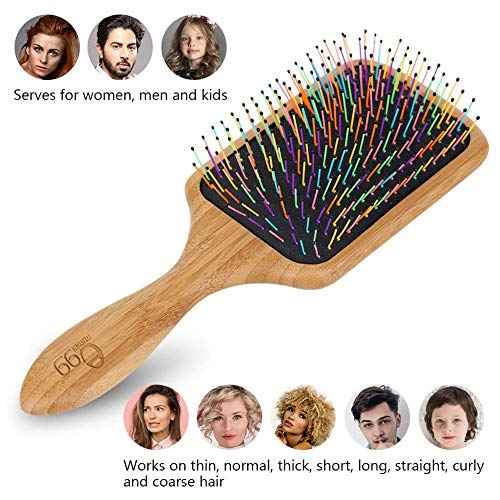 BLACK EGG Paddle Detangling Hair Brush for Women Girls, Rainbow Nylon Brush for Thick Thin Curly Hair, Includes Wooden Detangler Comb and 3 Hair Ties