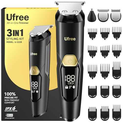 Ufree 3-in-1 Beard Trimmer Kit, Men's Electric Shaver Razor for Mustache Body Nose Facial Hair, Professional Hair Trimmer, Rechargeable Clippers, Waterproof Beard Grooming, Birthday Gifts for Men