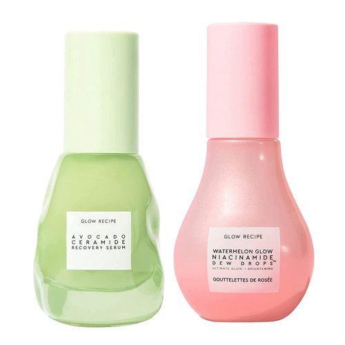 Glow Recipe Brighten + Soothe Duo - Watermelon Glow Niacinamide Dew Drops (40ml) Highlighting Serum + Avocado Ceramide Recovery Serum (30ml) to Reduce Look of Redness, Uneven Tone, and Dark Spots