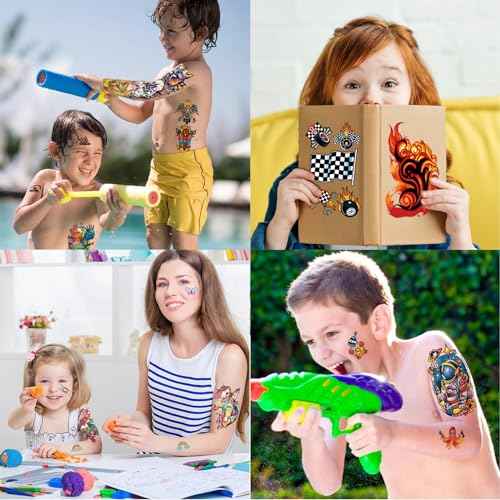 52 Pcs Temporary Tattoo for Kids Full Arm Castle Butterfly Cat Truck Dinosaur Rocket Planet Cute Animal Body Face Fake Arm Tattoos for Girls Boys Tiny Tattoo Stickers Birthday Gifts Party Supplies