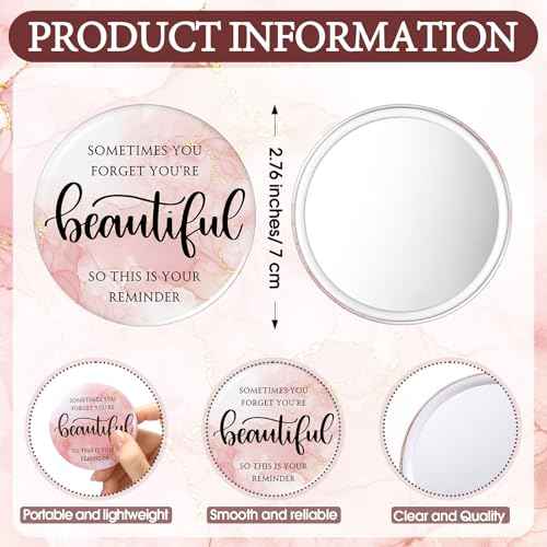 25 Pcs Inspirational Compact Mirror Bulk for Women Sometimes You Forget You're Beautiful Pocket Gifts Pink Portable Round Purse Mirrors Appreciation Gift for Women Nurse Mom Christmas