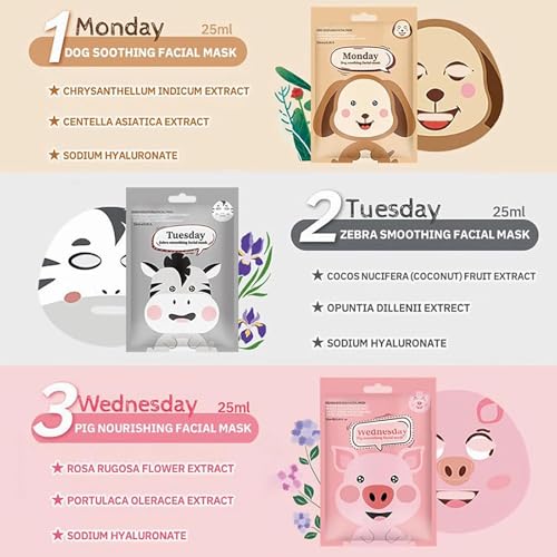 7 Pack Face Mask Skin Care for Kids, Animal Character Kids Face Mask, Spa Party Supplies for Girls, Sleepover Party Supplies for Girls, Teen Girl Gifts, Stocking Stuffers for Women