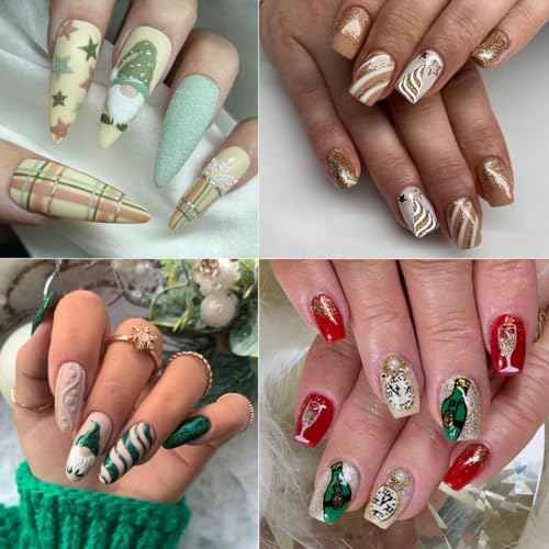 Christmas Nail Art Stickers Decals 5D Embossed Self-Adhesive Nail Art Decals Cute Santa Gnomes Nail Stickers Snowman Xmas Tree Bell Nail Decals for Women New Year Holiday Manicure Decoration 6 Sheets
