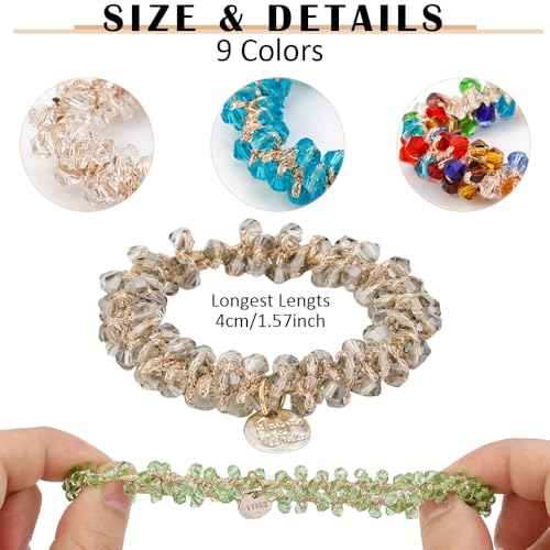 AHONEY 9 Count Hair Ties Elastic Hair Scrunchies Hold Crystal Bulk Hair Ropes Stretchy Handmade Boho Hair Accessories for Women Girls