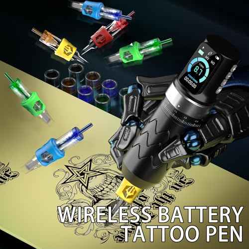 POSEIDON Tattoo Gun Kit, Wireless Tattoo Pen Kit Tattoo Kit with 2Pcs Battery and 20 Pcs Tattoo Cartridge Needles, 7 Stroke Settings, Normal/Dot Modes, LED Display, Complete Tattoo Machine Kit