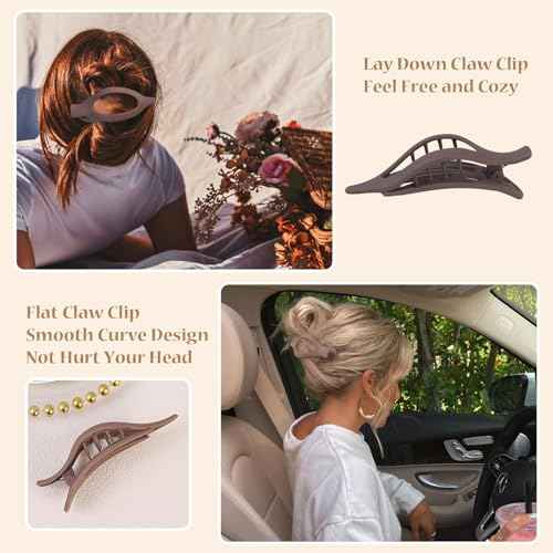 Flat Hair Clip 6 pcs Lay Down Claw Clips Hair Accessories for Women -Brown