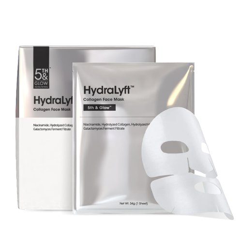 5th & Glow HydraLyft - Collagen Face Mask - Collagen Hydrogel Mask with Hyaluronic Acid & Niacinamide - Deep Hydration, Anti-Aging & Firming Collagen Mask for a Youthful, Glass Skin Glow - 4 Sheets