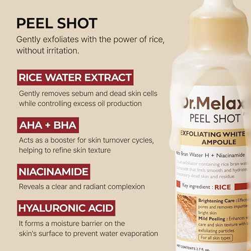 Dr.Melaxin Peel Shot Glow White Rice Peeling Ampoule, Soft Exfoliating Face and Body Scrub Dead Skin Cells Remover for All Skin Types korean skin care 80ml